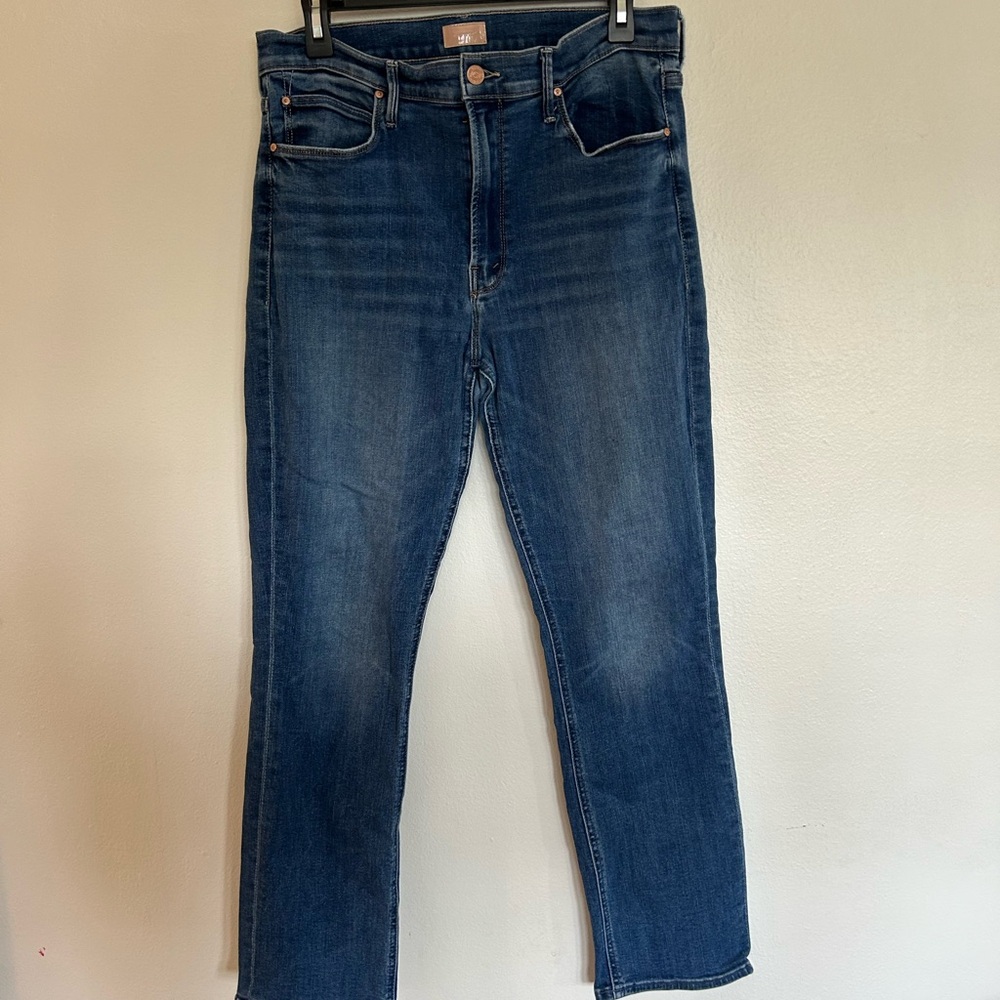 MOTHER Blue Denim Jeans with Tan Accents